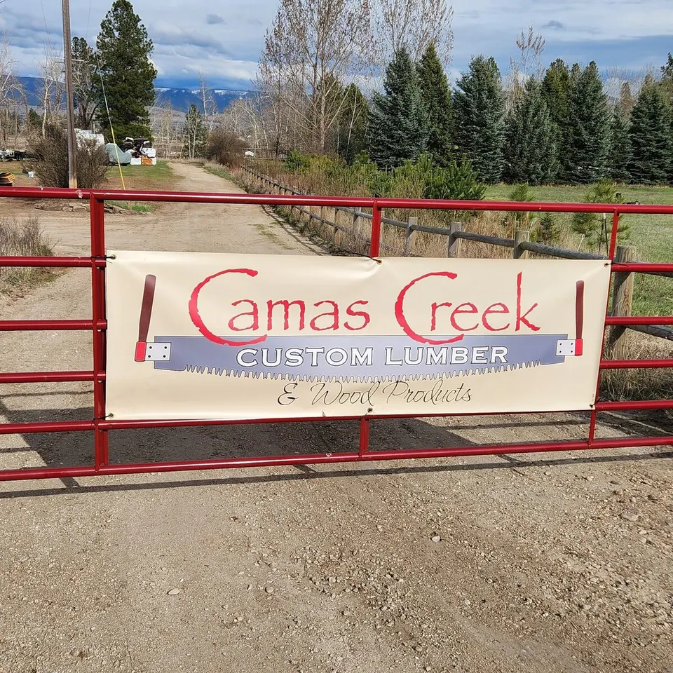 Camas Creek Custom Lumber entrance sign in Stevensville, Montana