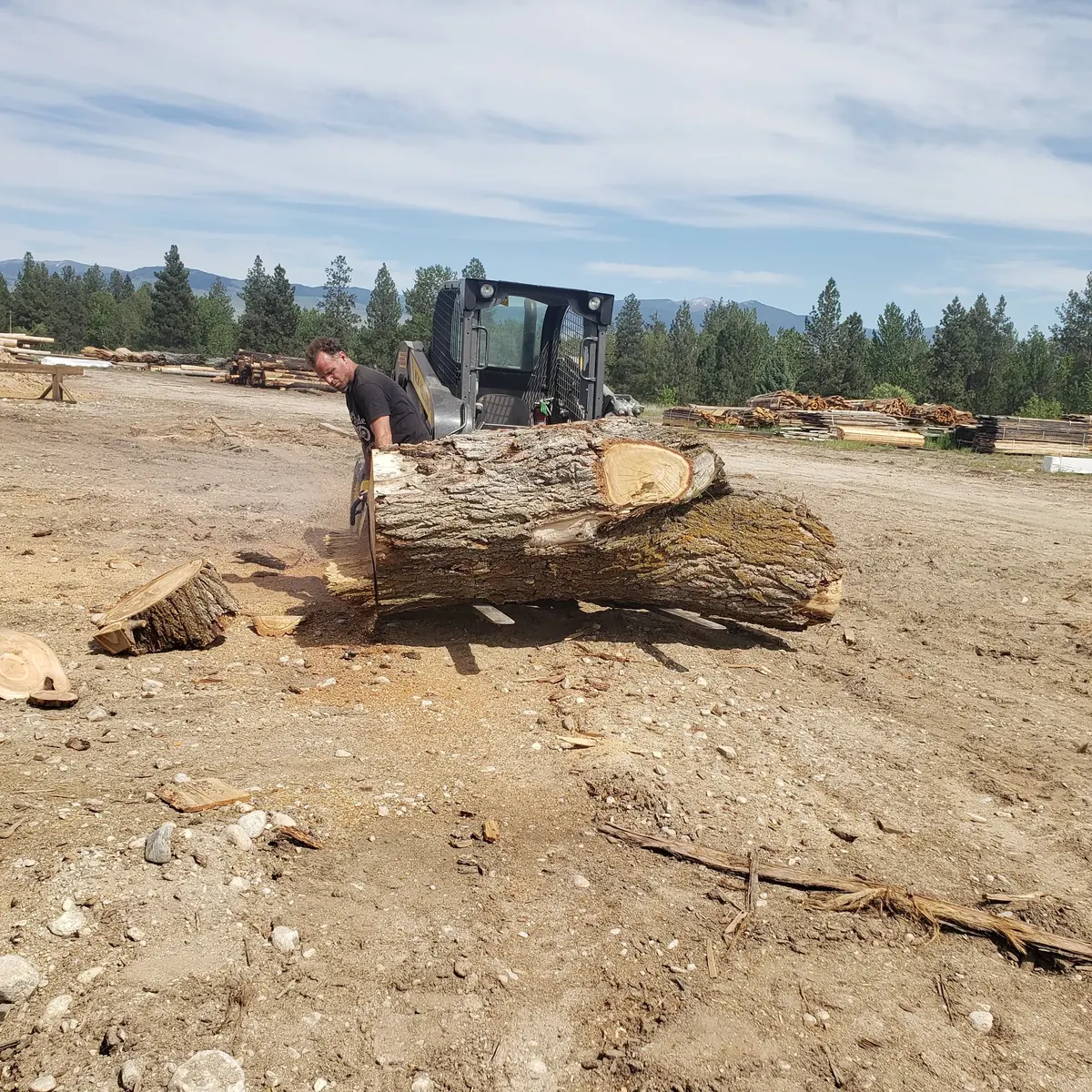 Loader moving a log through the mill yard
